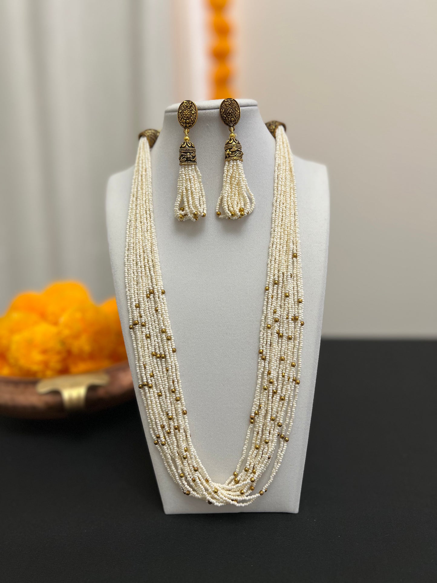 Premium quality beads mala | 20 strands of micro beads multilayered necklace set | seed beads necklace earring set