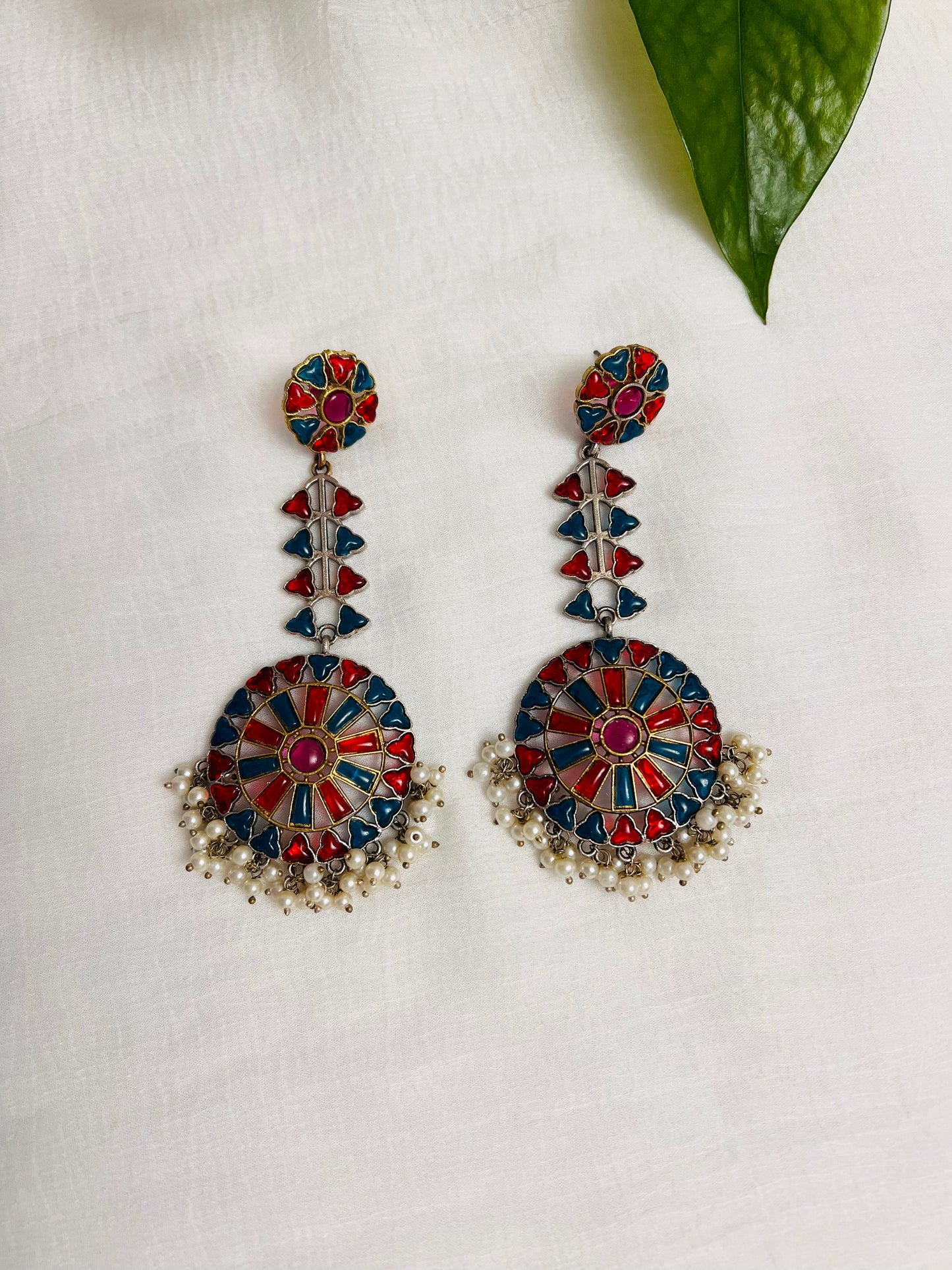 Stunning chandelier earring | Fusion long earring | Blue and red stone Indian earring