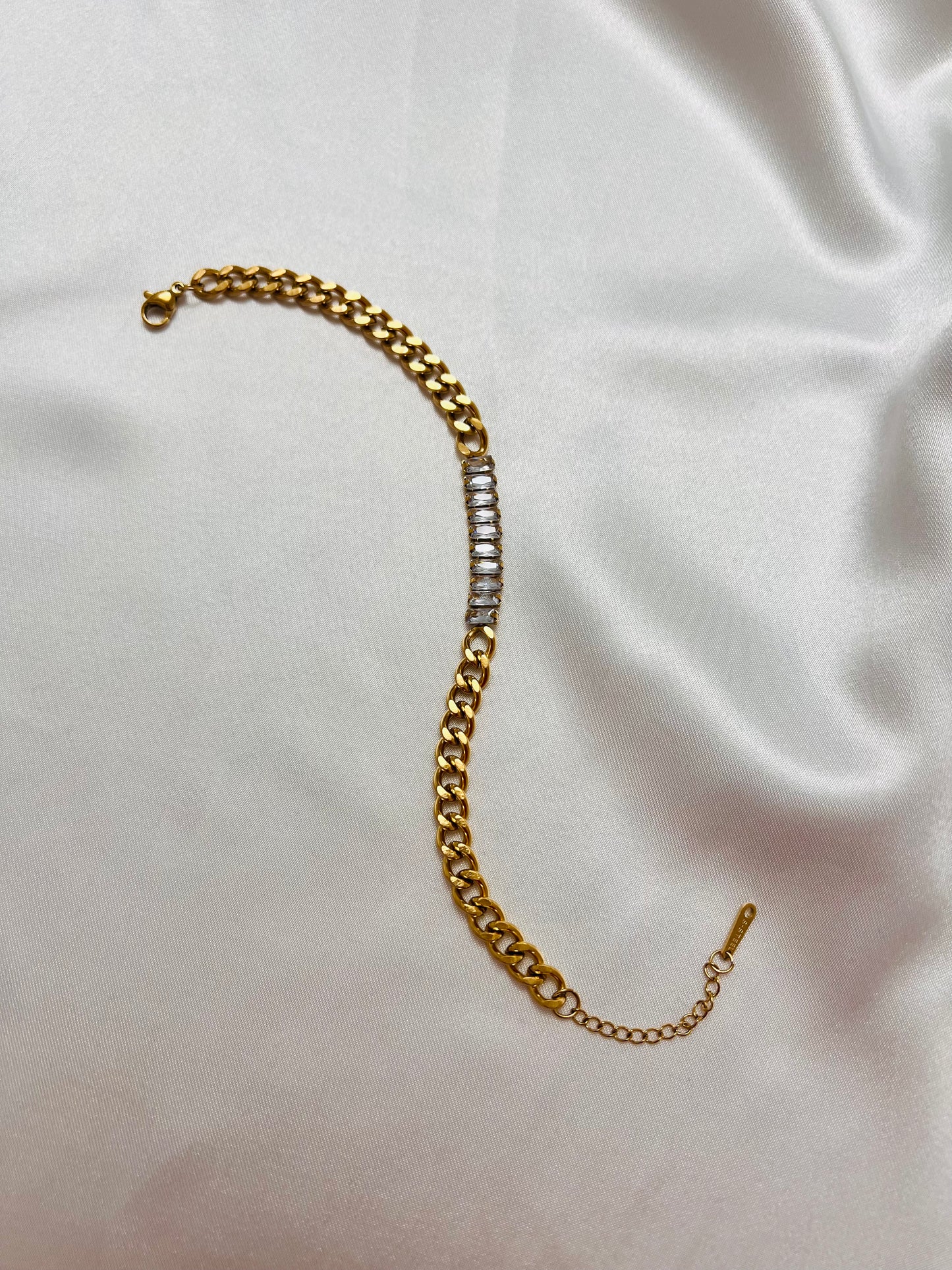 Curb cuban chain stones bracelet stainless steel waterproof anti tarnish jewelry