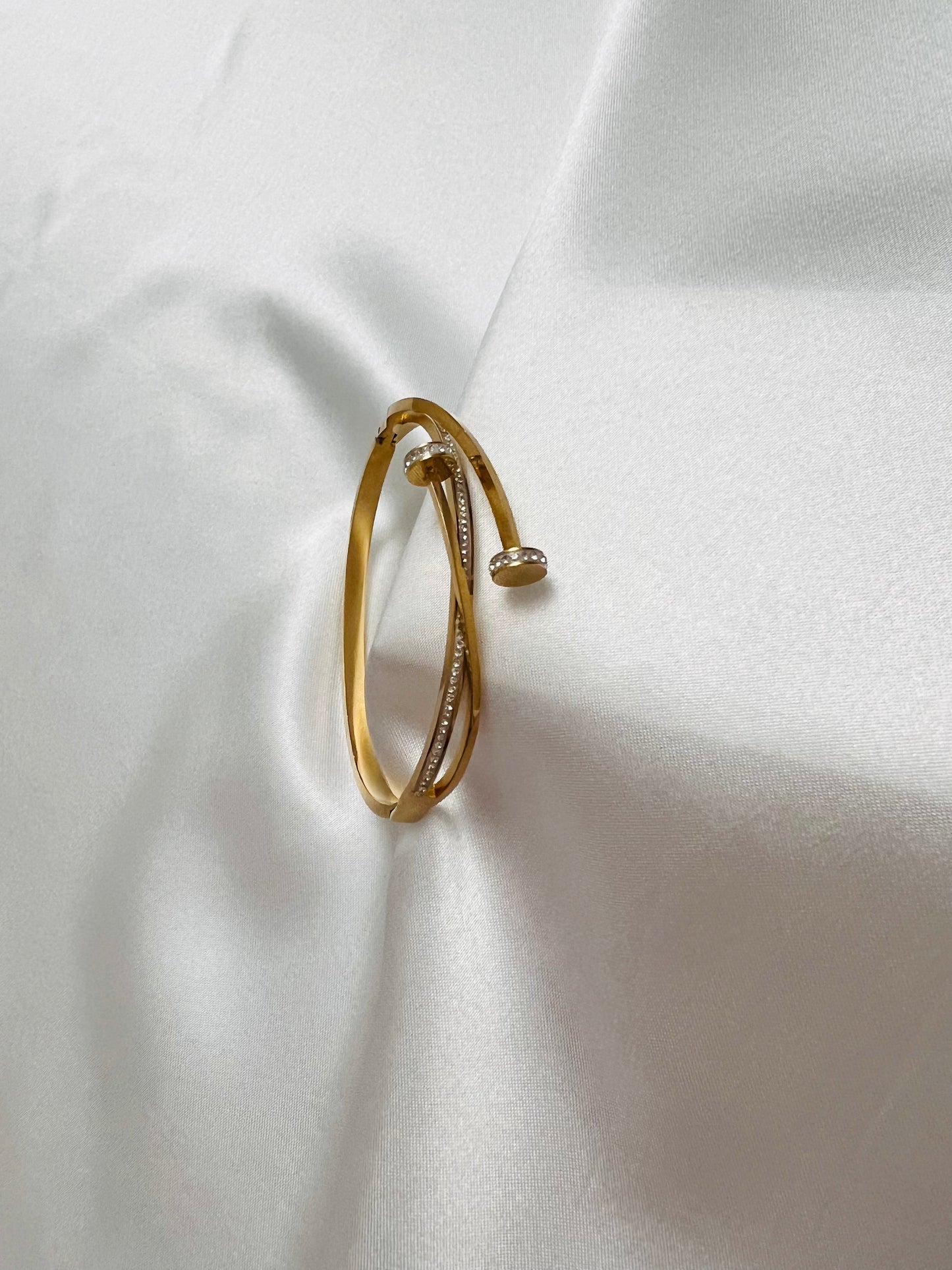 Nail cuff bracelet with stones | Stainless steel waterproof anti tarnish jewelry