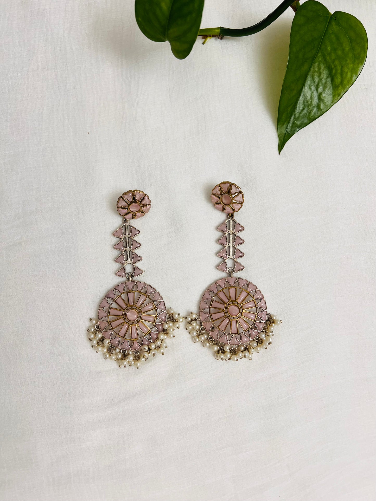 Stunning chandelier earring | Fusion long earring | Pink stone Indian earring