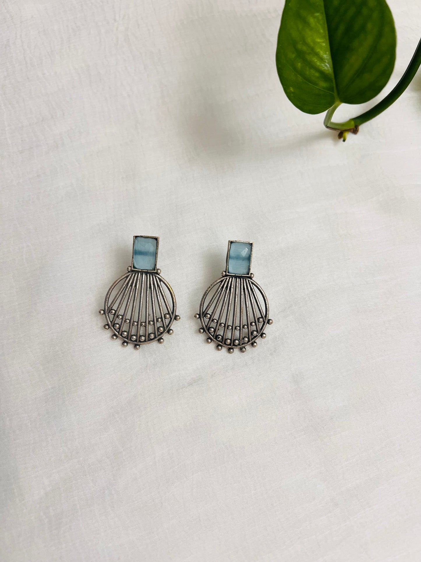 Silver oxidized earring with blue stone | Indian jewelry