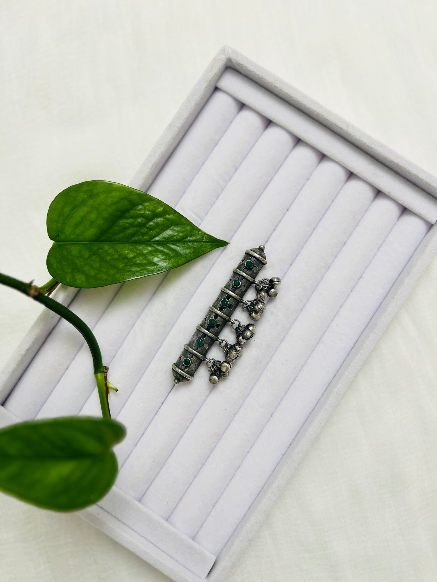 Silver oxidized ghungroo ring | Green stones Boho style ring | Free size adjustable | Indian jewelry