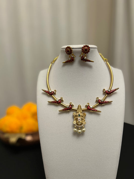 Balaji hasli | Balaji motif with red parrot design | choker necklace set